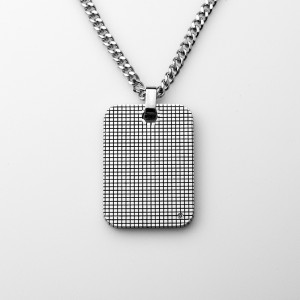 Stainless Steel Men\'s Engravable Dog Tag Pendente con Cubic Zirconia Stone Fence Pattern Collance